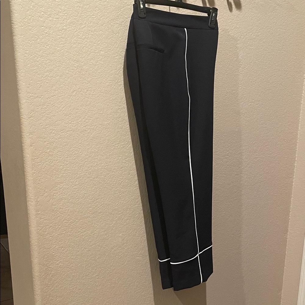 Tahari Women’s Navy Trousers with Ivory Trim